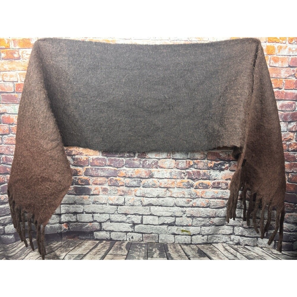 Zara Inditex Brown Fringe Acrylic Scarf Polyester Wool Blend 70"x17"
